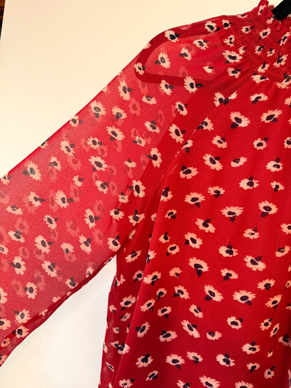 Madewell Red Floral Smocked-Neck Blouse - Picture 4 of 6